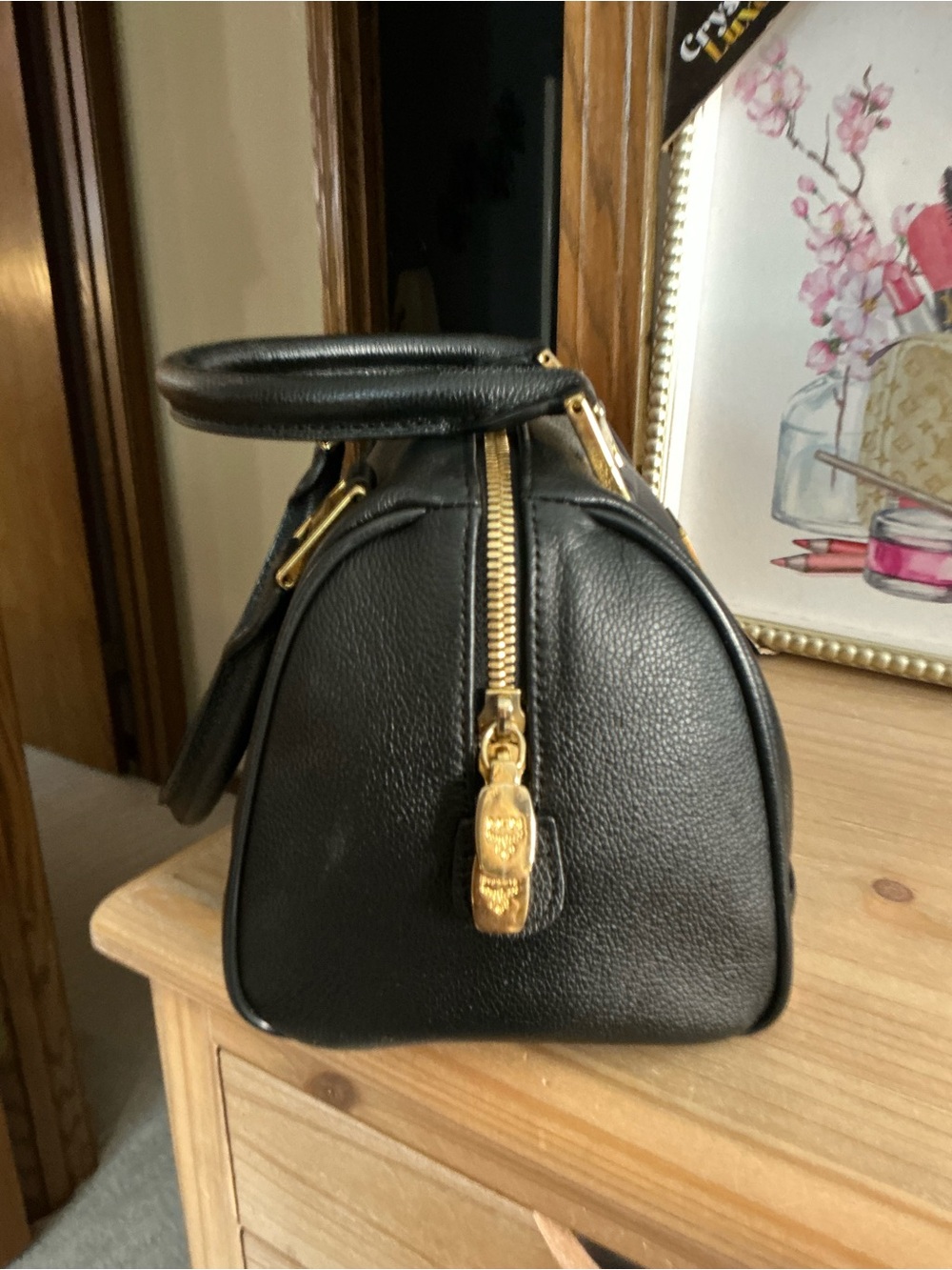 MCM München Black Leather Boston Satchel Gold Hardware - Picture 8 of 14